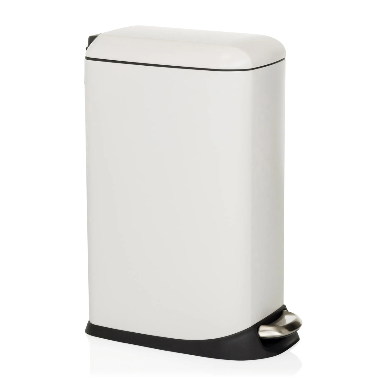 White CLEAN SLIM wastepaper bin with foot pedal and rounded lid by hjh OFFICE – 360-degree view (front three-quarter view 60°)