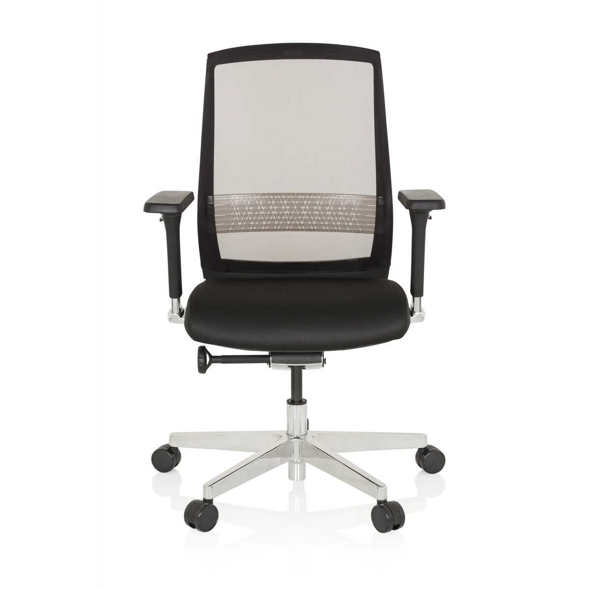 Black High End Office Chair FOUNTAINE with mesh back and five-caster base by hjh OFFICE – 360-degree view (front view 0°)