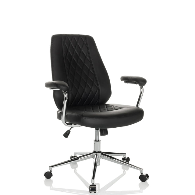 Schwarzer Home-Office-Chefsessel THEO I mit gesteppter Rückenlehne und Chromgestell von hjh OFFICE