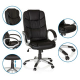 Black Home Office Executive Chair RELAX BY155 with detailed views of armrests, base and gas spring by MyBuero