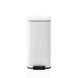 White wastepaper Clean Square with a silver-coloured foot pedal by hjh OFFICE – 360-degree view (front view 0°)