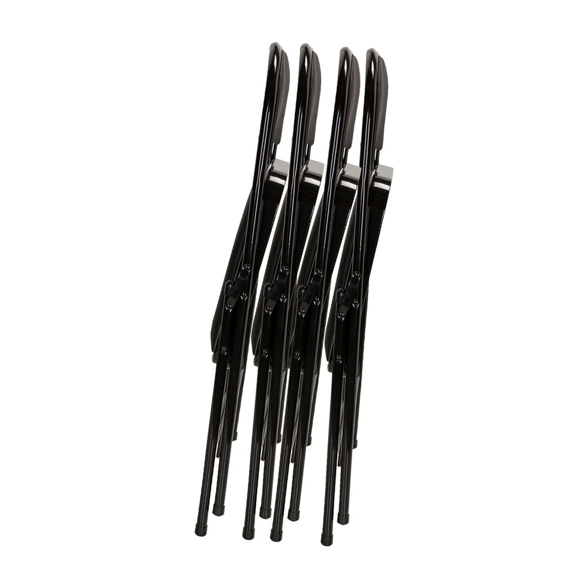 Four black TUDELA folding chairs in a folded position by hjh OFFICE