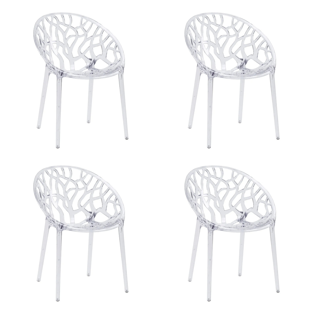 Set of four transparent Artifo T four-legged chairs with organically patterned backrests by hjh LIVING