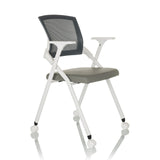 Grey Folding chair PRIORITY II W PU with mesh back, armrests and castors by hjh OFFICE – 360-degree view (front three-quarter view 45°)