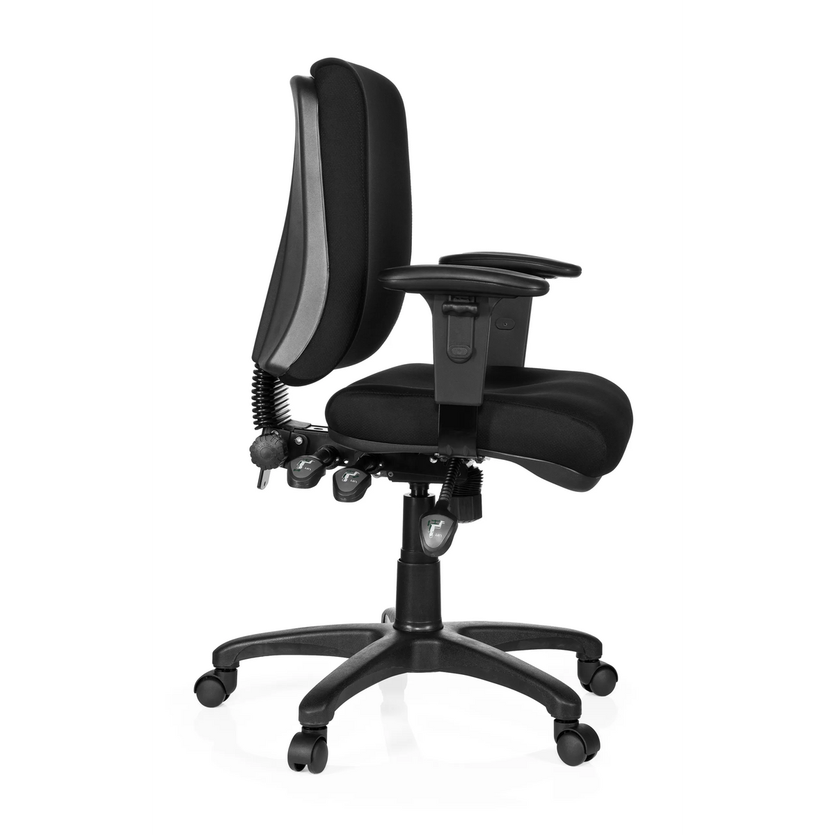 Black Professional Office Chair ZENIT BASE with armrests and five-caster base by hjh OFFICE – 360-degree view (side profile 80°)