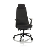 Black Professional Office Chair YUCANO with mesh back, headrest and five-caster base by hjh OFFICE – 360-degree view (front view 15°)