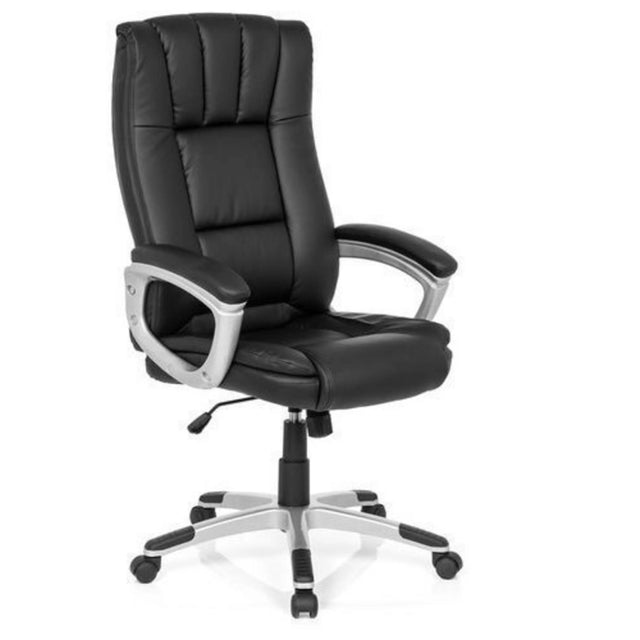 Homeoffice-Bürostuhl RELAX CL150 mit schwarzem Kunstlederbezug und silberfarbenen Armlehnen von MyBuero