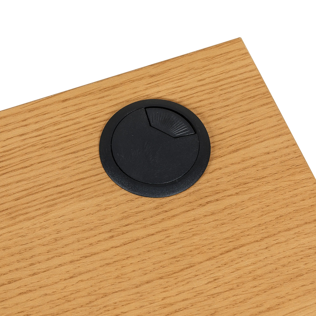 Black cable grommet in the oak wood top of the Office Desk BERGA by hjh LIVING