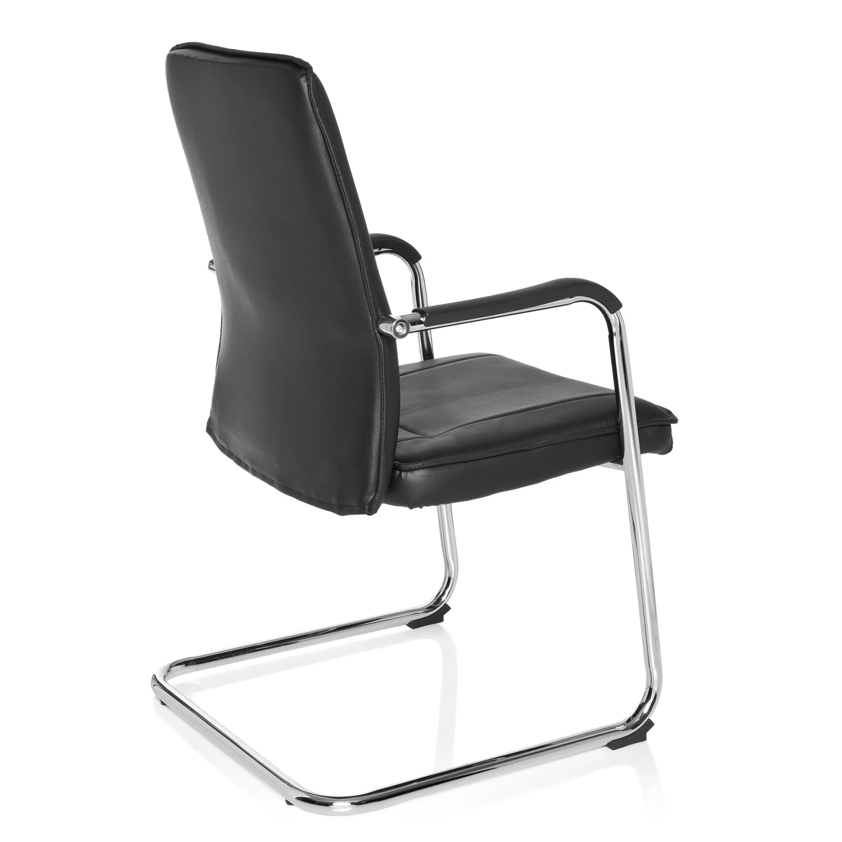Black cantilever chair TILA with armrests and chrome frame by hjh OFFICE – 360-degree view (rear three-quarter view 120°)