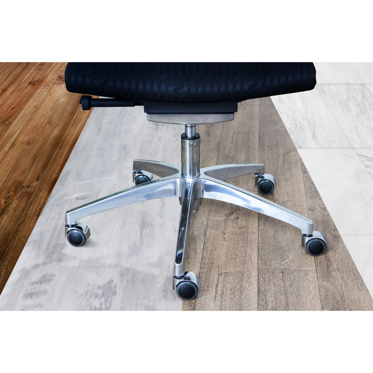 Five-star base with black castors 5x ROLO LUX 10mm/50mm in silver for hard floors by hjh OFFICE