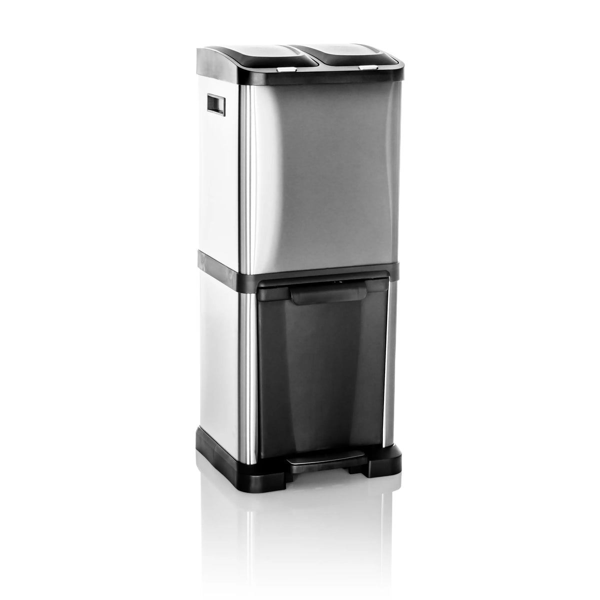 Silver Wastepaper CLEAN VII with two separate bins and foot pedal by hjh OFFICE – 360-degree view (front view 15°)