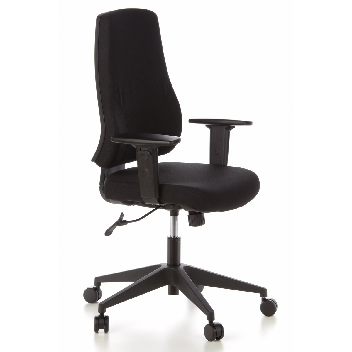 Black Professional Office Chair PRO-TEC 100 with armrests and five-caster base by hjh OFFICE – 360-degree view (front three-quarter view 60°)