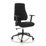 Black Professional Office Chair MATHES with armrests and five-caster base by hjh OFFICE – 360-degree view (front three-quarter view 30°)