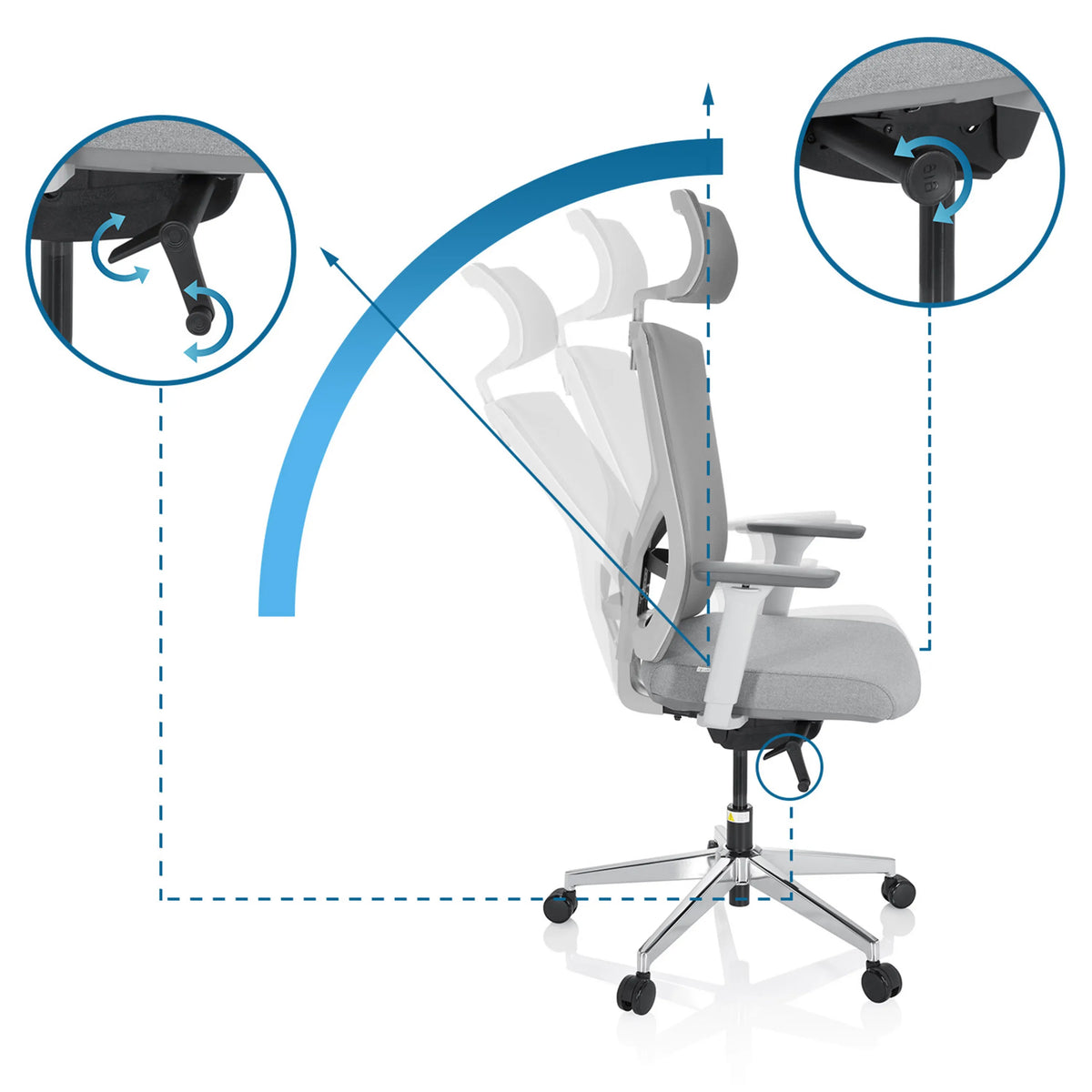 Adjustable backrest and mechanism of the Professional Office Chair BRETON PRO W by hjh OFFICE