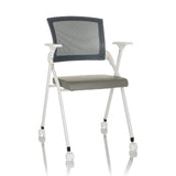Grey Folding chair PRIORITY II W PU with mesh back, armrests and castors by hjh OFFICE – 360-degree view (front view 15°)