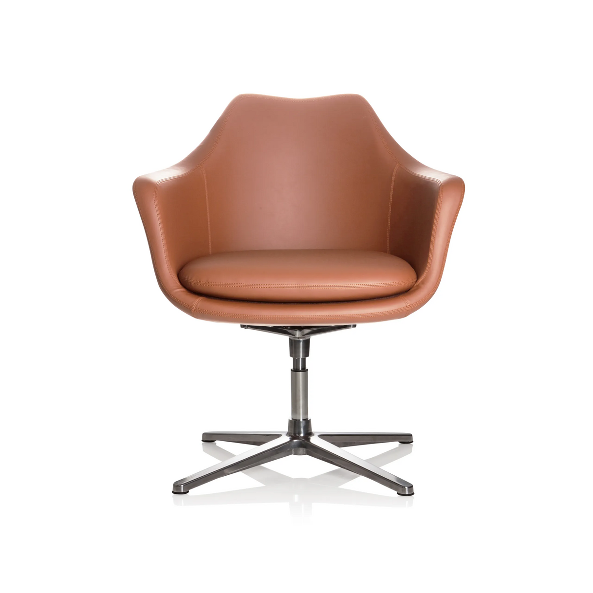 Brown Lounge Chair ARTEMIA with curved shell and four-star base by hjh OFFICE – 360-degree view (front view 0°)