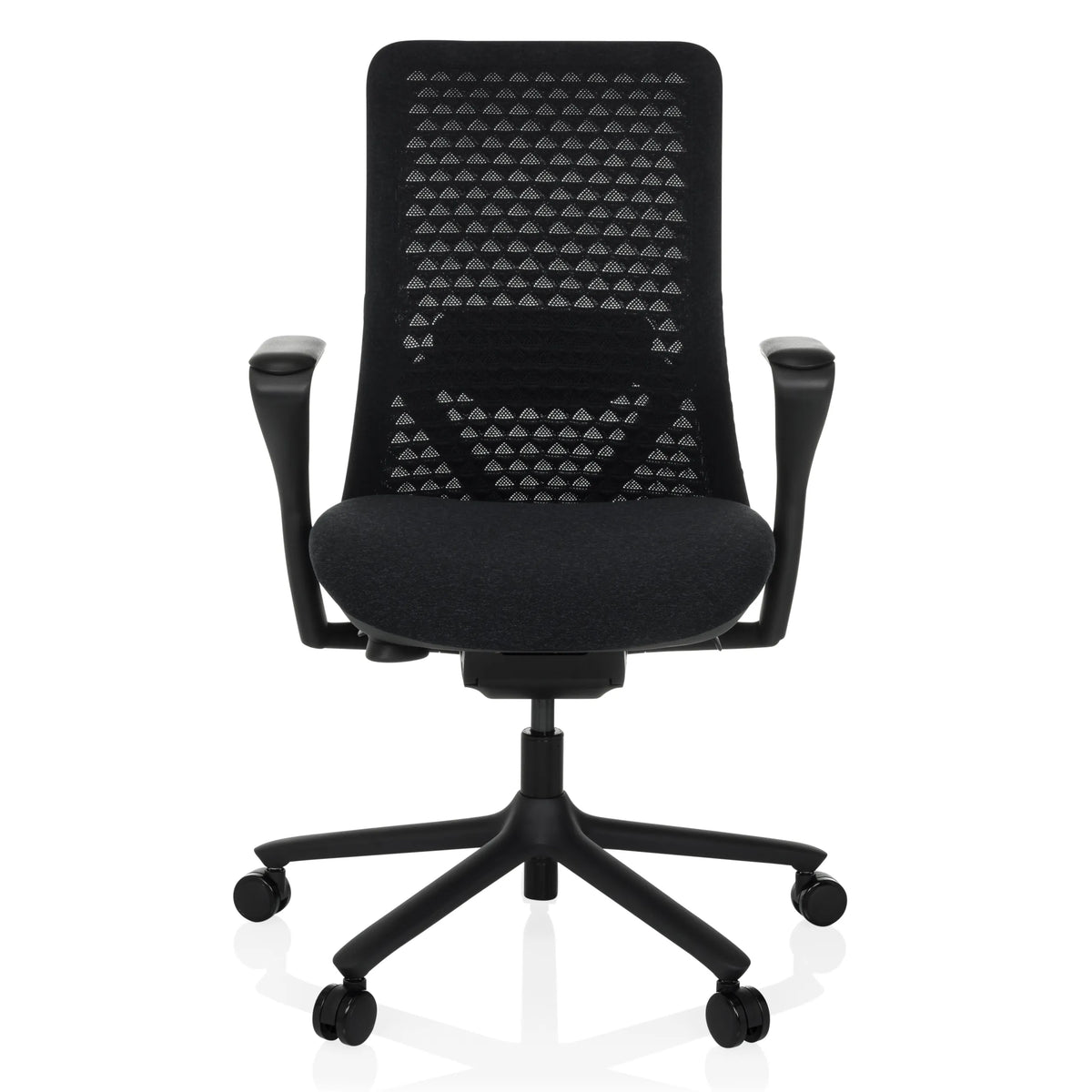 Black High End Office Chair VERVIO with mesh back and five-caster base by hjh OFFICE – 360-degree view (front view 0°)