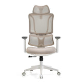 Beige Professional Office Chair ERGOMY W with mesh back and white five-caster base by MyBuero – 360-degree view (front view 0°)