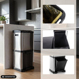 Double wastepaper bin CLEAN VII in silver with removable inner buckets by hjh OFFICE (AI-generated image)