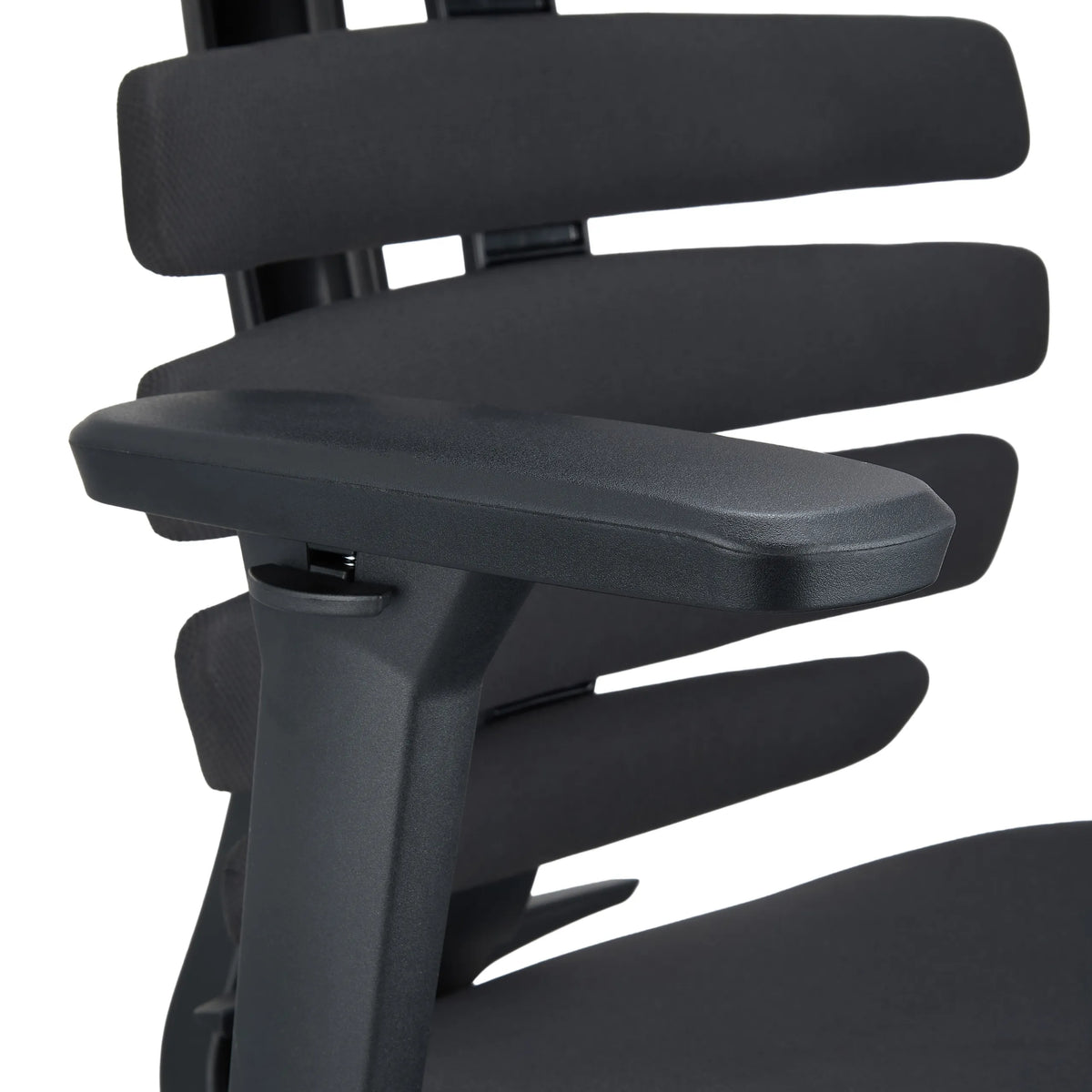 Black armrest of the ERGO LINE II Professional Office Chair in front of the segmented backrest by hjh OFFICE