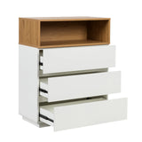 Chest of drawers MELMO K in white and oak with three partially open drawers by hjh LIVING