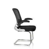Black Cantilever chair FLYER PRO V with mesh back, armrests and sled base by hjh OFFICE – 360-degree view (side profile 80°)