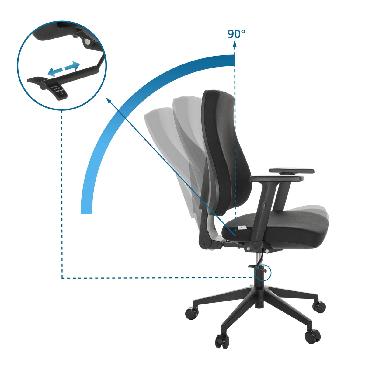 Adjustable backrest with a 90° tilt angle of the Professional Office Chair MATHES by hjh OFFICE