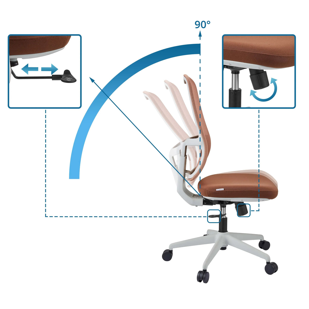 Adjustment mechanisms and 90-degree recline of the backrest of the Professional Office Chair Minoro W by hjh OFFICE