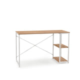 Office Desk Easy Up2 in white and oak with integrated shelf and X-brace by hjh LIVING – 360-degree view (front view 15°)