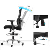 Adjustable backrest up to 125° and 3.9" height adjustment of the Top Work 44 work chair by hjh OFFICE