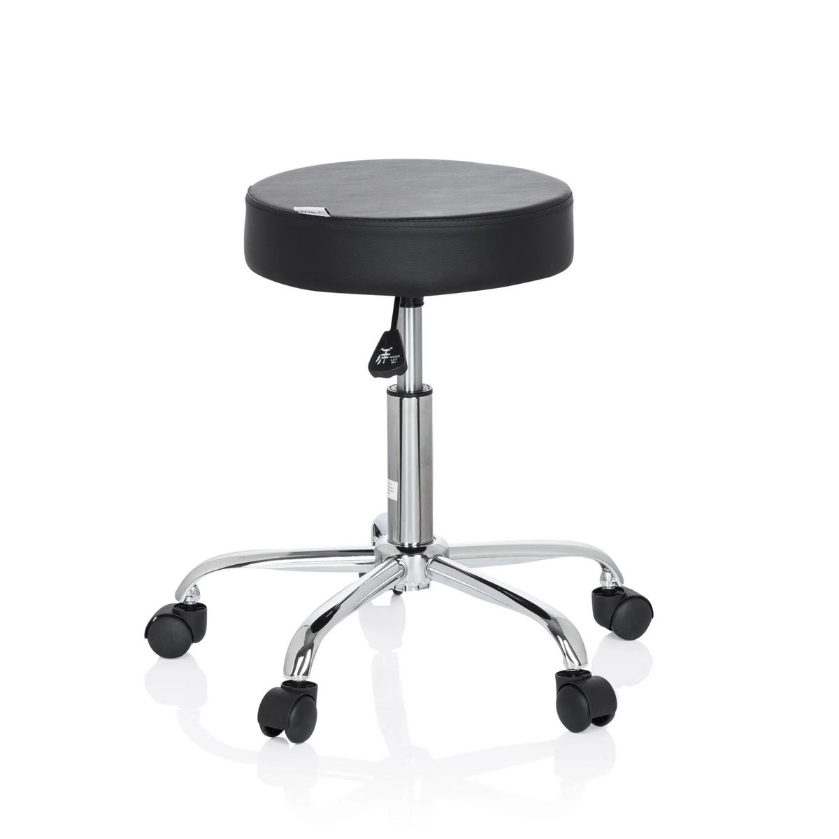 Black Swivel stool OPERATOR II with gas spring and five-caster base by hjh OFFICE – 360-degree view (side profile 80°)