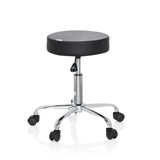 Black Swivel stool OPERATOR II with gas spring and five-caster base by hjh OFFICE – 360-degree view (side profile 80°)