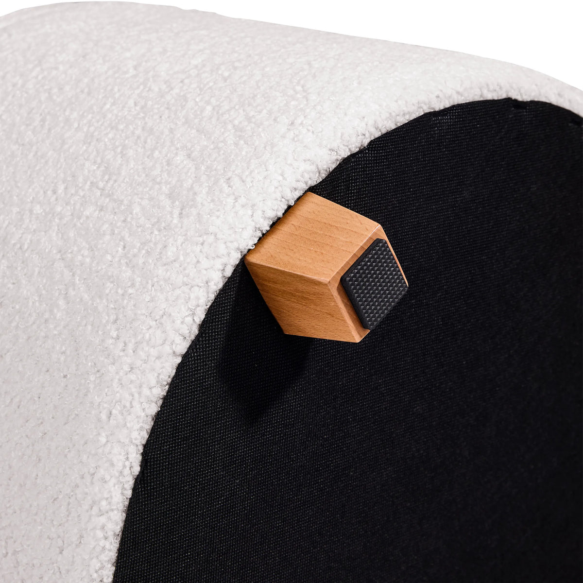 Wooden foot with black glider of the Storiano S upholstered stool with white fabric cover by hjh LIVING