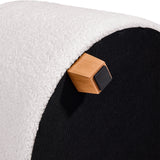 Wooden foot with black glider of the Storiano S upholstered stool with white fabric cover by hjh LIVING