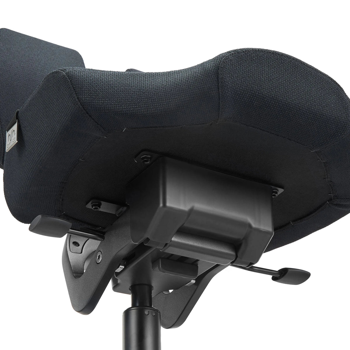 Underside with mechanism and black fabric cover of the EvoShift kneeling chair by hjh OFFICE