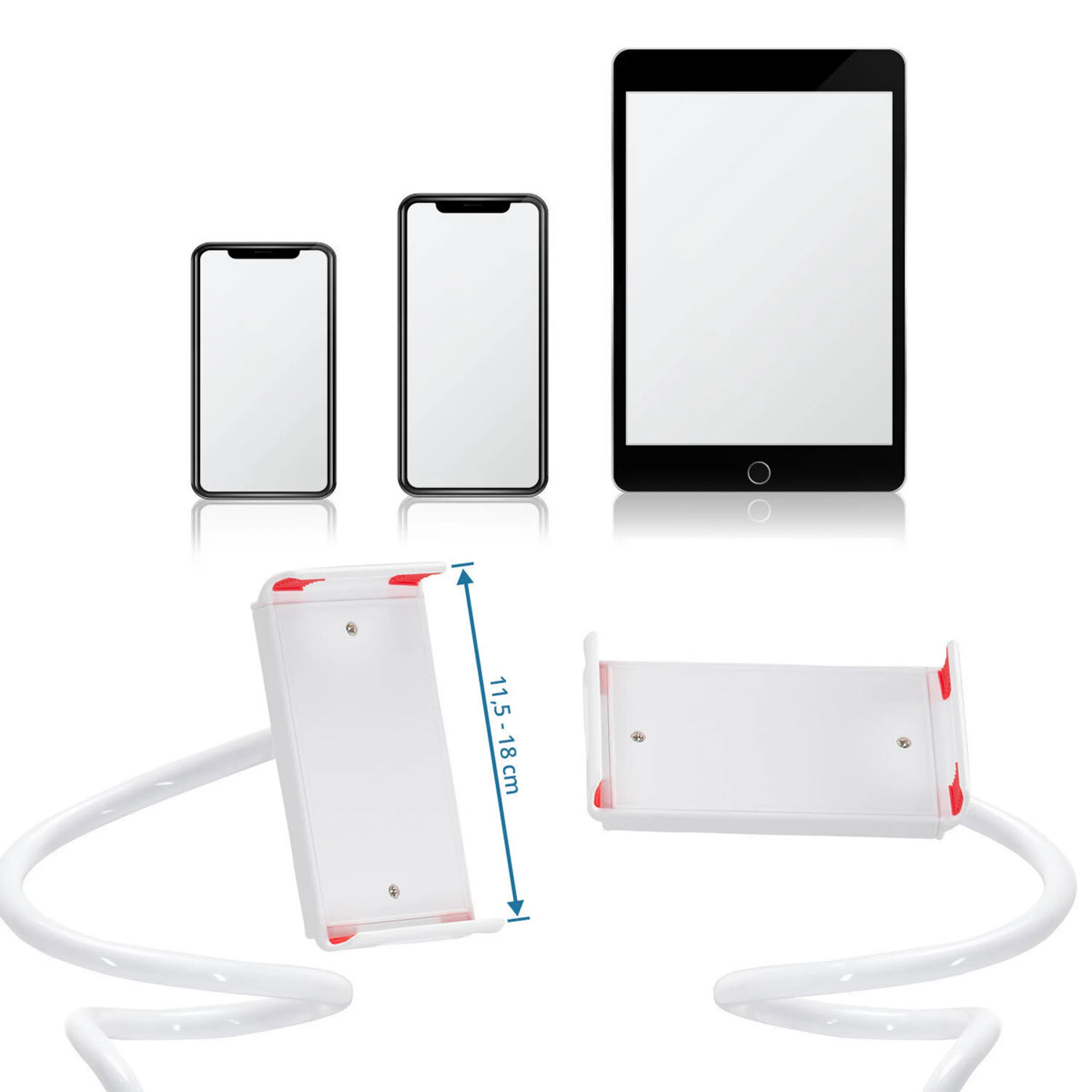 White Mobile phone & tablet holder FLEXMOBI I with a width of 11.5 - 18 cm by hjh OFFICE