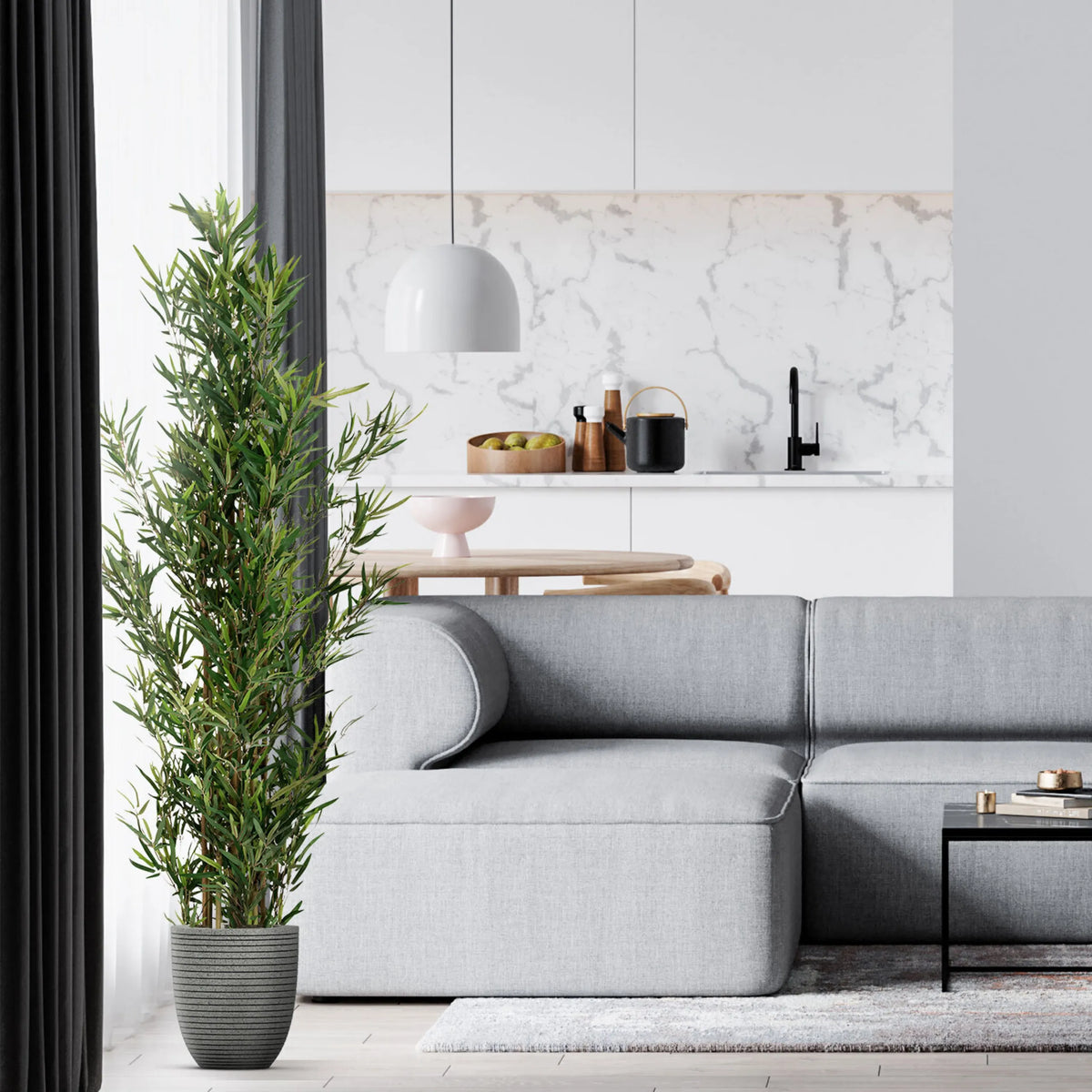 Artificial plant BAMBUS in green with a grey pot by hjh OFFICE