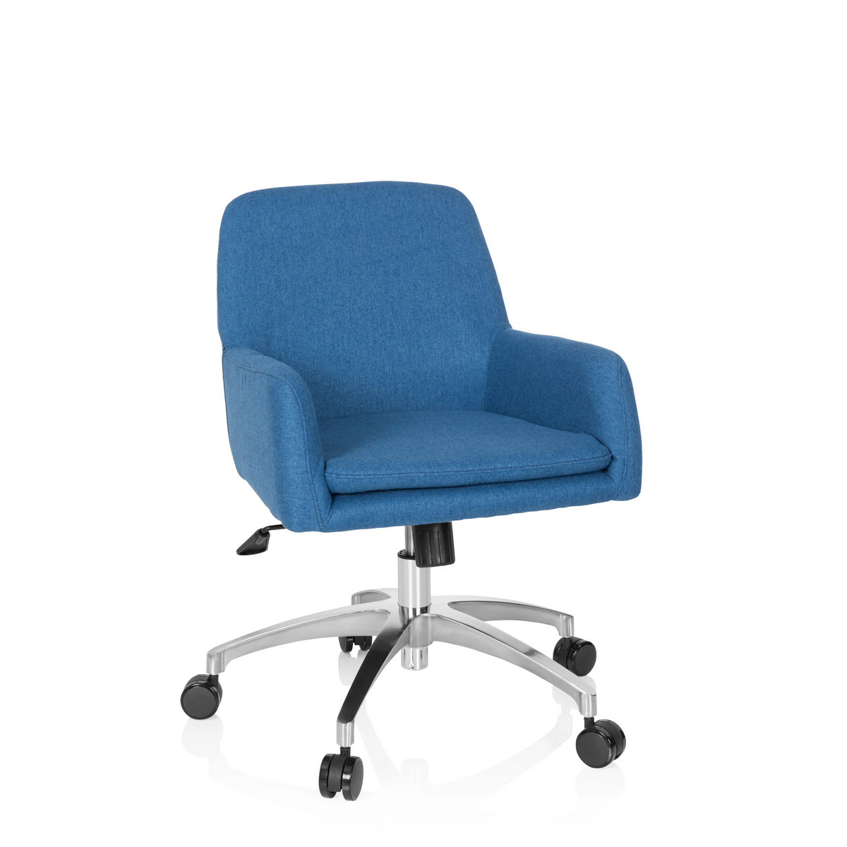 Blauer Homeoffice-Bürostuhl SHAKE 400 mit Armlehnen und Fußkreuz mit fünf Rollen von hjh OFFICE – 360-Grad-Ansicht (Frontansicht 20°)