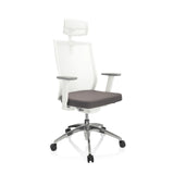 Grey and white Professional Office Chair ASPEN WHITE PRO with mesh back, headrest and five-caster base by hjh OFFICE – 360-degree view (front three-quarter view 40°)
