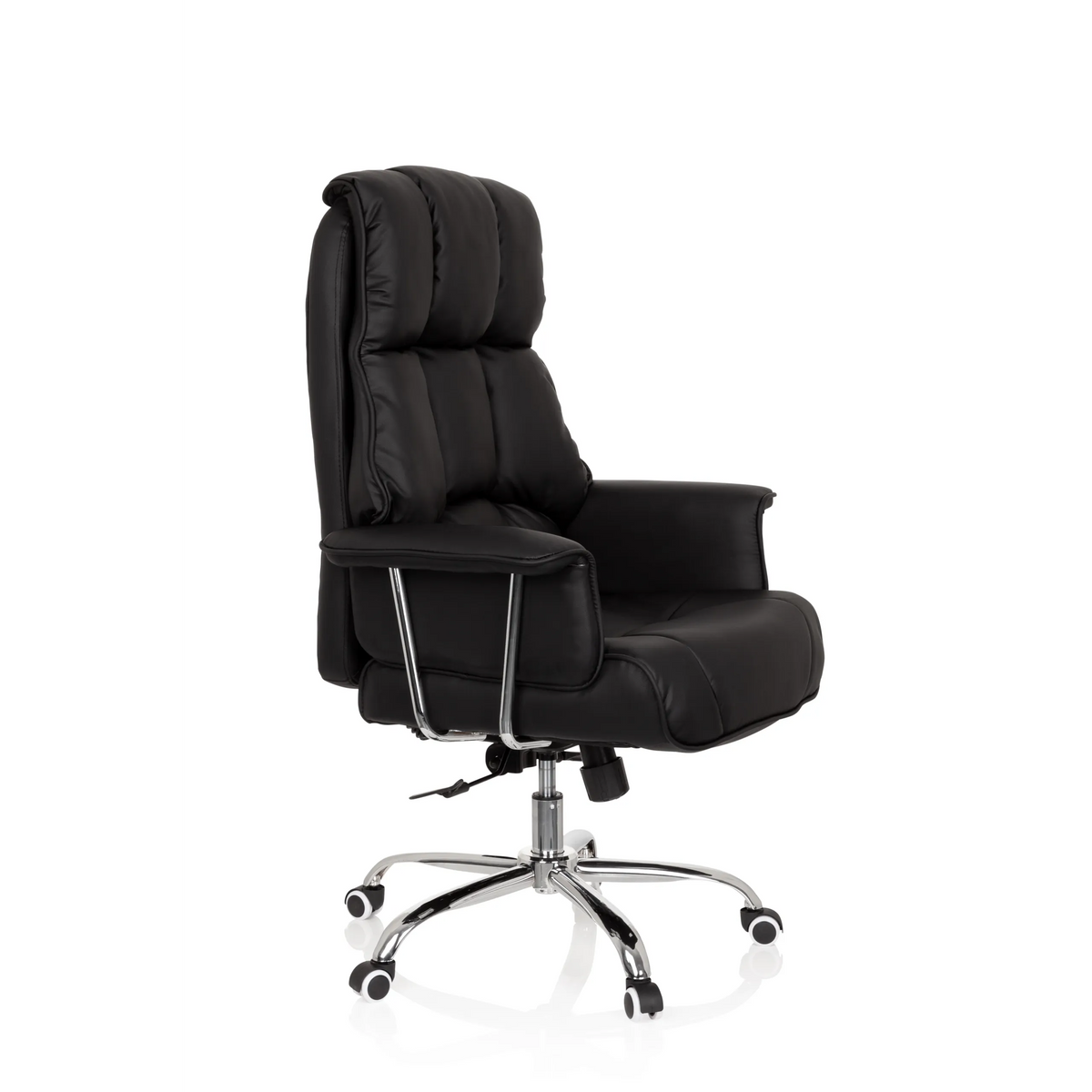 Black Professional Executive Chair COMMANDER with quilted upholstery and five-caster base by hjh OFFICE – 360-degree view (front three-quarter view 60°)
