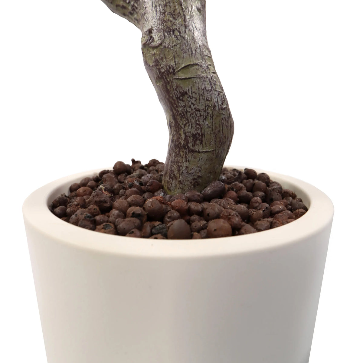Trunk and white plant pot with expanded clay substrate of the Artificial plant Garcinia by hjh OFFICE