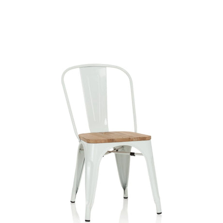 Weißer Bistrostuhl VANTAGGIO COMFORT W mit Sitzfläche aus hellem Holz und Metallgestell von hjh OFFICE