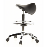 Black Saddle stool TOP WORK 13 with foot ring and five-caster base by hjh OFFICE – 360-degree view (side profile 100°)
