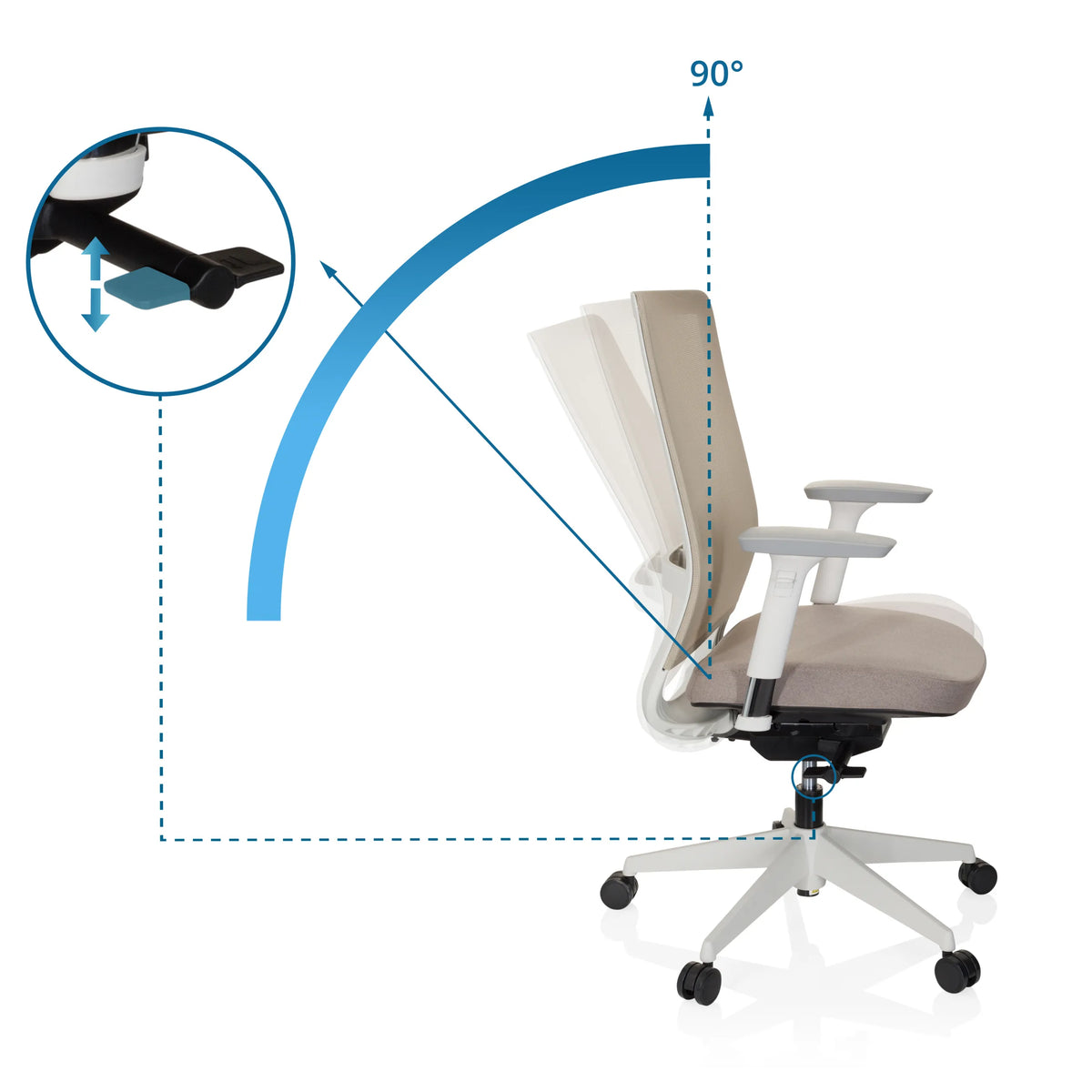 Backrest tilt adjustment of the Professional Office Chair PURE WHITE with a 90° angle by hjh OFFICE