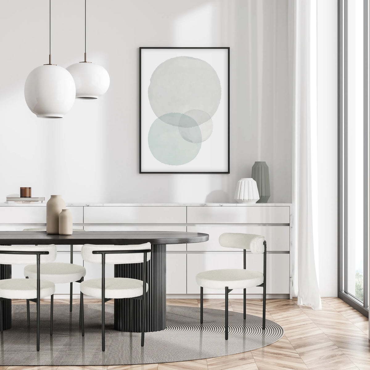 White upholstered chair TEDIO with black metal legs in a modern living environment by hjh OFFICE