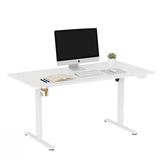 Electronic height-adjustable desk Worktime in white with monitor, keyboard and cup holder by hjh OFFICE
