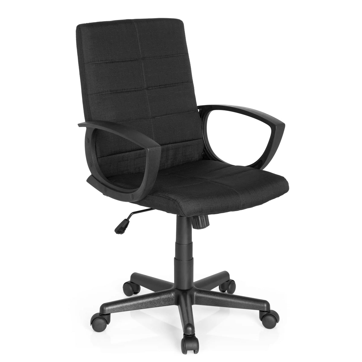 Black Home Office Chair STAR-TEC CL300 with armrests and five-caster base by MyBuero – 360-degree view (front three-quarter view 40°)