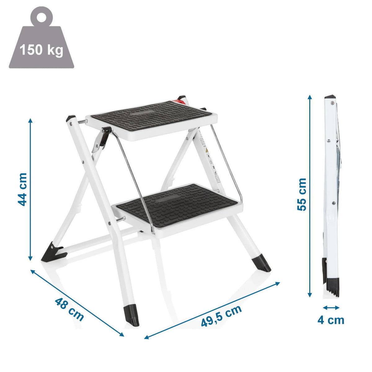 Dimensional drawing of the Folding Ladder SOLID W1 with a height of 44 cm and a load capacity of 150 kg by hjh OFFICE