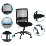 Black Professional Office Chair PORTO ECO with mesh backrest and detailed views of the castors and gas spring by hjh OFFICE