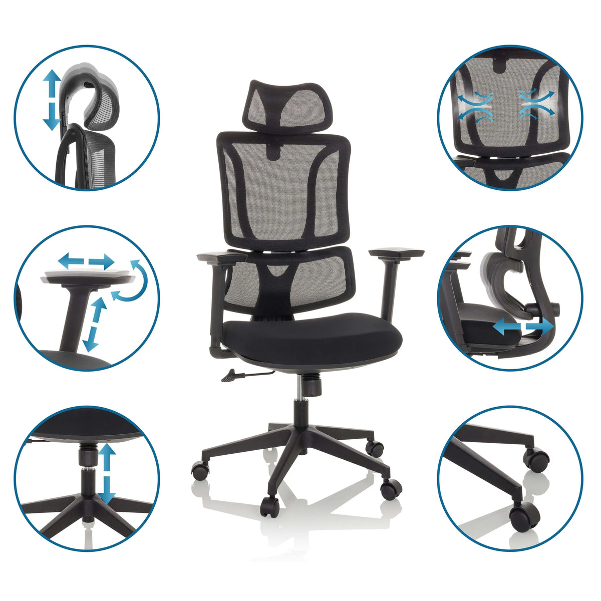 Home Office Chair ERGOMY in black with various adjustment options by MyBuero